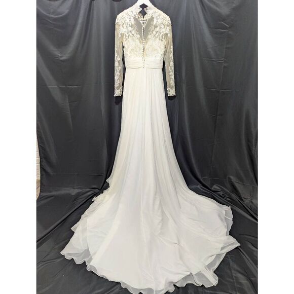 Justin Alexander Ivory/Nude Chiffon Bridal Gown NWT Size 10 Style 88140 - Picture 7 of 13